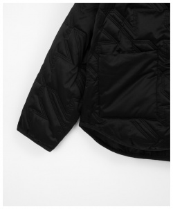 Куртка плащевая стёганая без воротника с отстегивающейся манишкой капюшоном черная для девочки Gulliver (134)