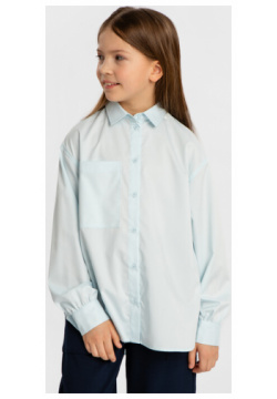 Блузка с длинным рукавом и отложным воротником голубая Button Blue (140) 