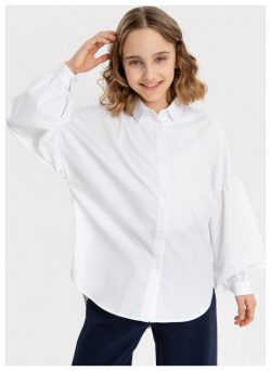 Блузка со спущенным плечом и объемными рукавами белая Button Blue (134) 
