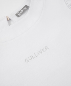 Блузка с коротким рукавом и отделкой стразами белая для девочки Gulliver (128)