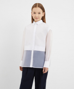 Блузка комбинированная с деталями из органзы белая для девочки Gulliver (140)