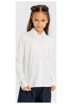 Блузка с длинным рукавом и фестонами на воротнике белая Button Blue (140)
