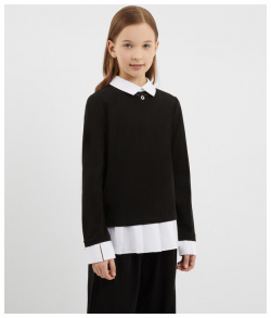 Блузка с имитацией многослойности чёрная для девочки Gulliver (146) 