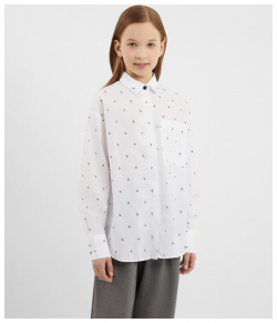Рубашка оверсайз с принтом белая для девочки Gulliver (146) 