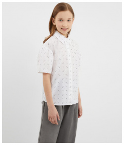 Блузка с коротким рукавом прямой формы рисунком для девочки Gulliver (134) 