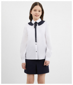 Блузка со съёмным контрастным воротником белая для девочки Gulliver (134) 