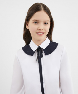 Блузка со съёмным контрастным воротником белая для девочки Gulliver (140)