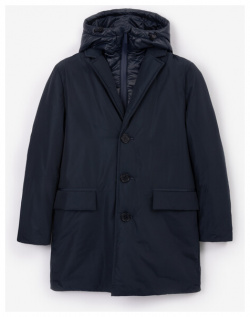 Пальто плащевое с отстегивающейся манишкой капюшоном синее для мальчика Gulliver (128)