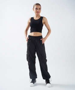 Брюки спортивные легкие из эластичной плащевки с пятью карманами для женщины черные Jumkey (50 (XL))