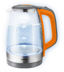 Чайник электрический Centek CT 0065 1 7 л прозрачный  оранжевый серебристый