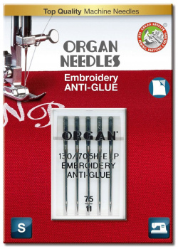 Иглы Organ вышивальные Anti Glue 5/75 Blister 