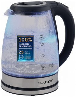 Чайник электрический Scarlett SC EK27G88 1 8 л серебристый  прозрачный черный 1533441