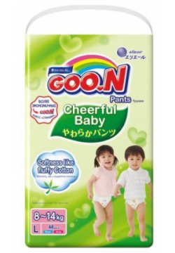 Подгузники трусики Goo N Cheerful baby для мальчиков и девочек размер L 8 14кг 48шт Elleair International Co  Ltd 1104759