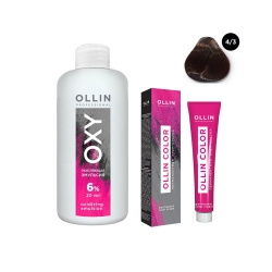 Ollin Professional Color  Набор (Перманентная крем краска для волос оттенок 4/3 шатен золотистый 100 мл + Окисляющая эмульсия Oxy 6% 150 мл) ЭХ99989420120