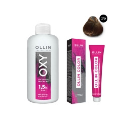 Ollin Professional Color  Набор (Перманентная крем краска для волос оттенок 7/0 русый 100 мл + Окисляющая эмульсия Oxy 1 5% 150 мл) ЭХ99989420154