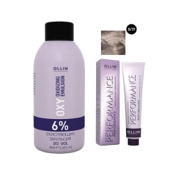 Ollin Professional Performance  Набор (Перманентная крем краска для волос оттенок 9/31 блондин золотисто пепельный 60 мл + Окисляющая эмульсия Oxy 6% 90 мл) ЭХ99989420554