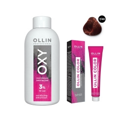 Ollin Professional Color  Набор (Перманентная крем краска для волос оттенок 7/46 русый медно красный 100 мл + Окисляющая эмульсия Oxy 3% 150 мл) ЭХ99989420394