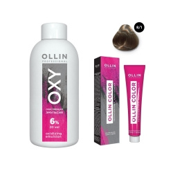 Ollin Professional Color  Набор (Перманентная крем краска для волос оттенок 8/1 светло русый пепельный 100 мл + Окисляющая эмульсия Oxy 6% 150 мл) ЭХ99989420405