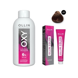 Ollin Professional Color  Набор (Перманентная крем краска для волос оттенок 7/7 русый коричнево махагоновый 100 мл + Окисляющая эмульсия Oxy 6% 150 мл) ЭХ99989420398