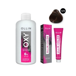 Ollin Professional Color  Набор (Перманентная крем краска для волос оттенок 5/0 светлый шатен 100 мл + Окисляющая эмульсия Oxy 6% 150 мл) ЭХ99989420125