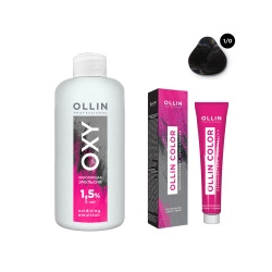 Ollin Professional Color  Набор (Перманентная крем краска для волос оттенок 1/0 иссиня черный 100 мл + Окисляющая эмульсия Oxy 1 5% 150 мл) ЭХ99989420089