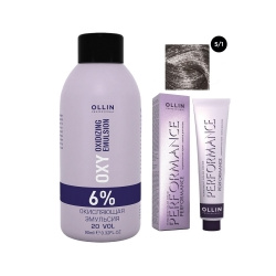 Ollin Professional Performance  Набор (Перманентная крем краска для волос оттенок 5/1 светлый шатен пепельный 60 мл + Окисляющая эмульсия Oxy 6% 90 мл) ЭХ99989420518