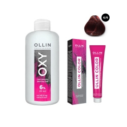 Ollin Professional Color  Набор (Перманентная крем краска для волос оттенок 6/6 темно русый красный 100 мл + Окисляющая эмульсия Oxy 6% 150 мл) ЭХ99989420144