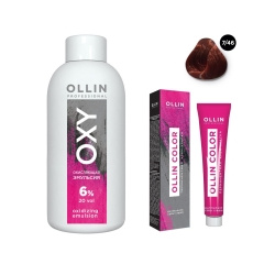 Ollin Professional Color  Набор (Перманентная крем краска для волос оттенок 7/46 русый медно красный 100 мл + Окисляющая эмульсия Oxy 6% 150 мл) ЭХ99989420395