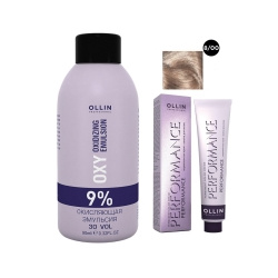 Ollin Professional Performance  Набор (Перманентная крем краска для волос оттенок 8/00 светло русый глубокий 60 мл + Окисляющая эмульсия Oxy 9% 90 мл) ЭХ99989420531