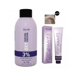 Ollin Professional Performance  Набор (Перманентная крем краска для волос оттенок 8/72 светло русый коричнево фиолетовый 60 мл + Окисляющая эмульсия Oxy 3% 90 мл) ЭХ99989420541