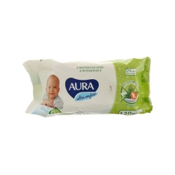 Aura Ultra Comfort  Влажные салфетки для детей с экстрактом алоэ и витамином Е без крышки 120 шт 7027