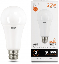 Лампа Gauss LED Elementary A67 25W E27 3000K 