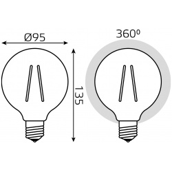 Лампа Gauss LED Filament G95 E27 6W Golden 550lm 2400K 1/20