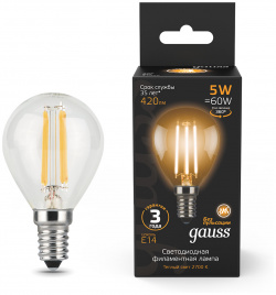 Gauss LED Filament Globe E14 5W 2700K 1/10/50 