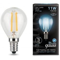 Лампа Gauss LED Filament Шар E14 11W 750lm 4100K 1/10/50 