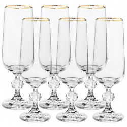Набор бокалов для шампанского Crystalite Bohemia Sterna отводка золото 180 мл 6 шт 