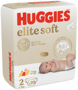 Подгузники Huggies Elite Soft 2 для новорожденных 4 6 кг 20 шт 