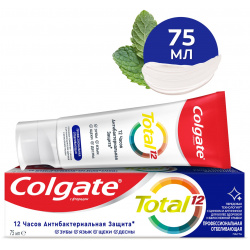 Зубная паста Colgate Total 12 Профессиональная Отбеливающая с цинком и аргинином для борьбы потемнениями эмали антибактериальной защитой всей полости рта в течение часов  75 мл