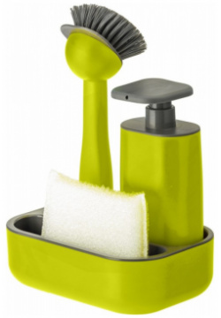 Набор для мытья посуды Vigar Rengo  зеленый 4 предмета: щетка и губка с дозатором на подставке
