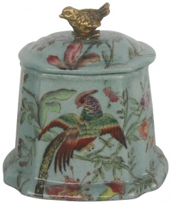 Шкатулка Glasar с бронзовой птичкой на крышке и цветным узором 10x9x10 см 
