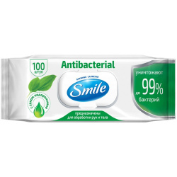 Салфетки влажные Smile Antibacterial с соком подорожника 100 шт 