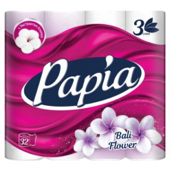 Туалетная бумага Papia Балийский цветок 3 слоя 32 рулона 