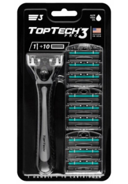 Бритва мужская Toptech global PRO 3 1 станок + 10 кассет 
