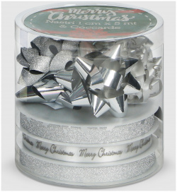 Набор для упаковки подарков Due Esse Christmas серебро ленты 5 м + бант 