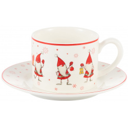 Чайная пара Gipfel Christmas фарфор белый с красным чашка 250 мл  блюдце 14 см
