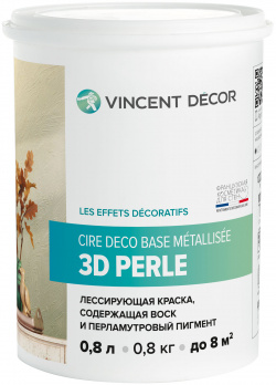 Краска лессирующая для декоративных покрытий Vincent Decor Cire deco base Metallisee 3D Perle золотистый перламутр 0 8 л 