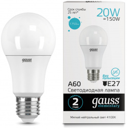 Gauss LED Elementary A60 20W E27 4100K 1/10/50 Светодиодные лампы