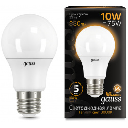 Лампа Gauss LED A60 10W E27 880lm 3000K 1/10/50 