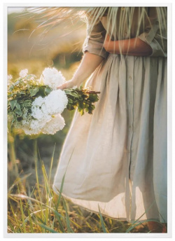 Постер Лакарт Дизайн Девушка и цветы в белой деревянной раме 50х70 см 