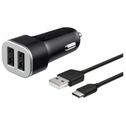 Автомобильное зарядное устройство Deppa  2 4A универсальное кабель USB Type C черный (11284)